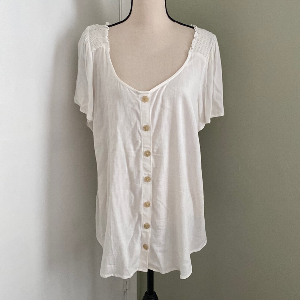 Torrid Rayon Slub Button-Front Flutter Sleeve Top - image 2